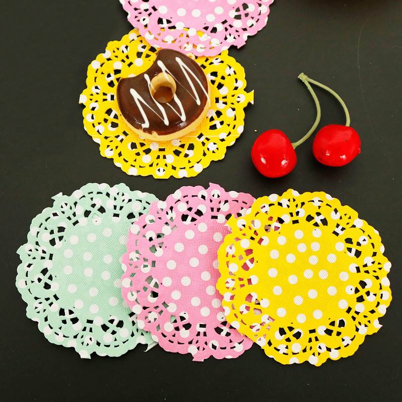 Punkte Papier Spitze Deckchen 3,5 zoll 8,8 cm Runde Dekorative Geschirr setzt Kuchen Verpackung Papier Pads Matten