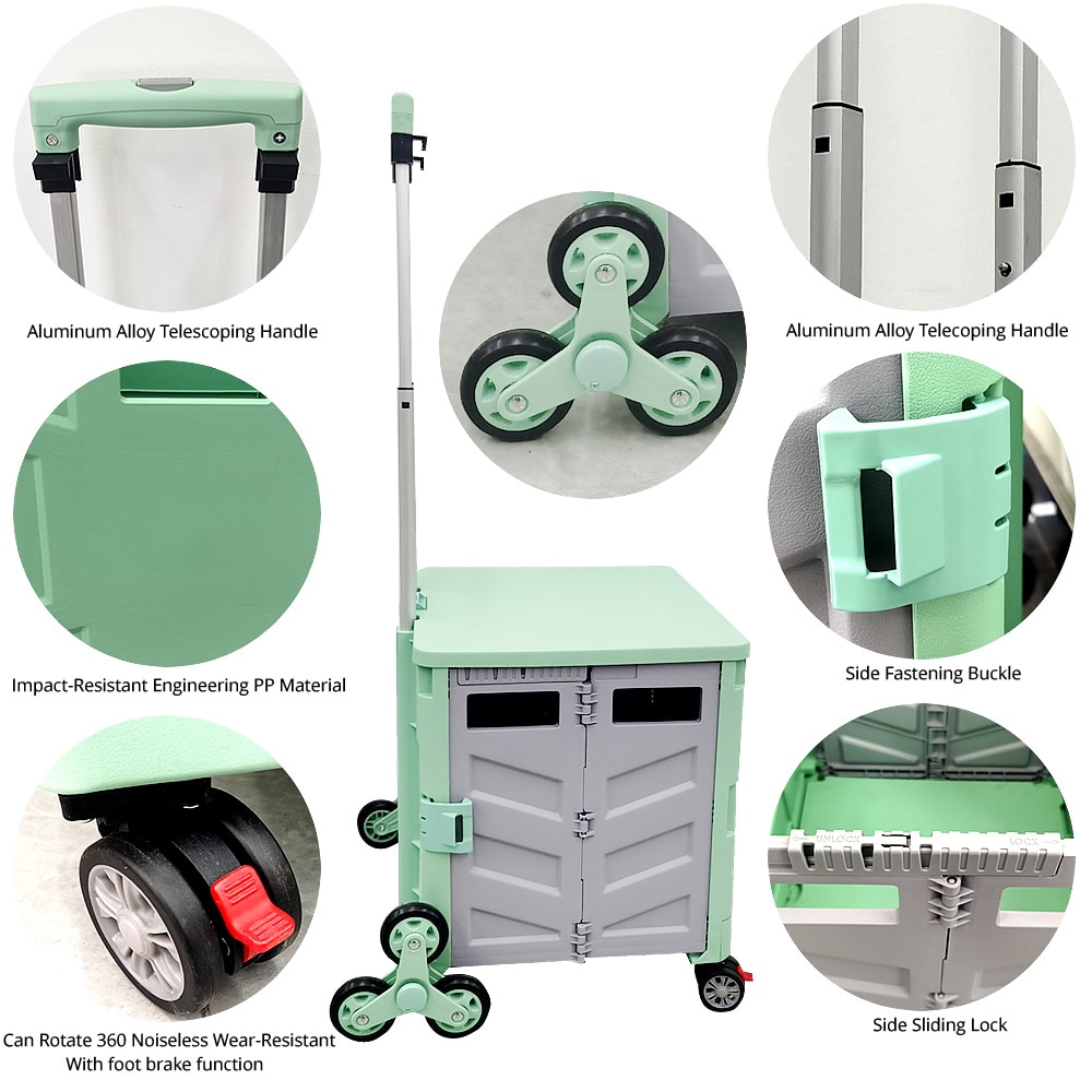 4-Wheel Folding Shopping Cart Wheeled Rolling Crate Multifunctional Handcart Folding Trolley With Telescopic Handle And Lid