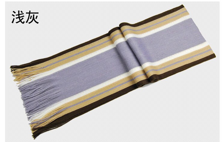 Men Classic Cashmere Scarf Winter Warm Soft Fringe Striped Tassel Shawl Wrap striped scarf men scarves: Light Grey