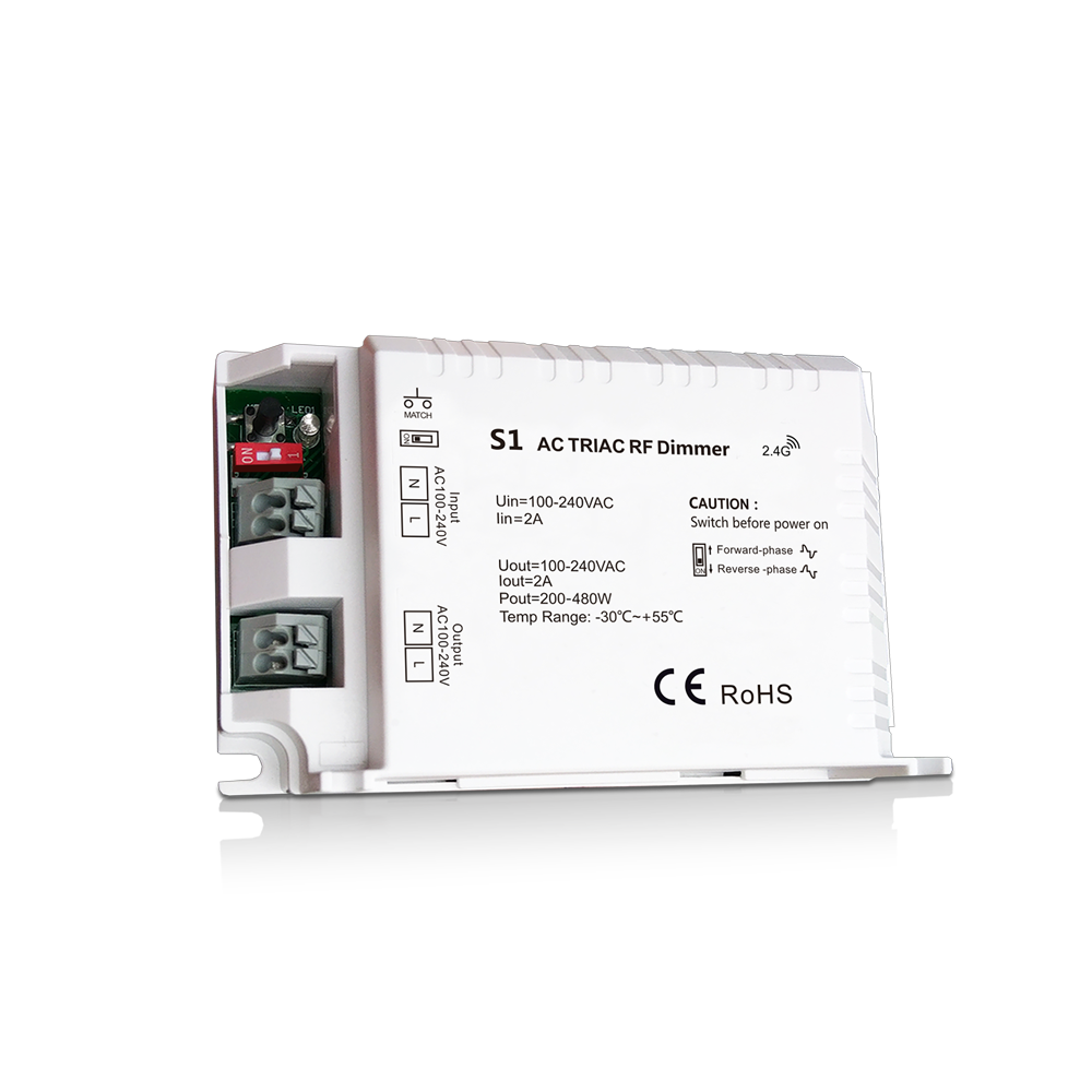 S1 S1-B R1 Triac Dimmer Controller Push-Dim AC100-240V 1 Channel Single Color 150-480W RF 10 keys Wireless Remote