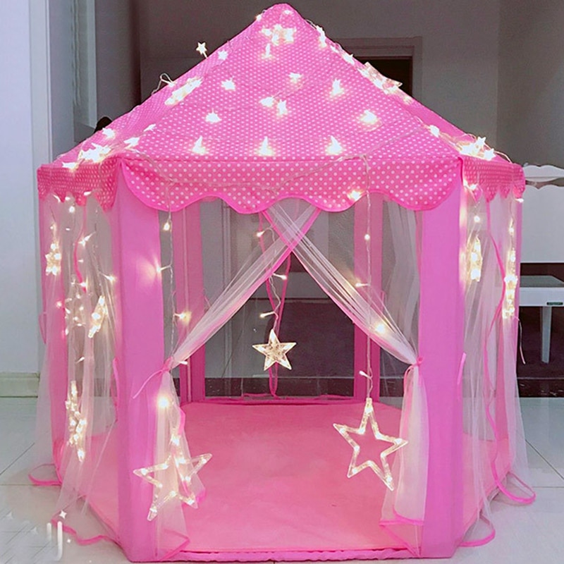 Play Fairy House-casa de juegos para niños, interior y exterior, casa de juegos hexagonal, Castillo de princesa, color rosa divertido