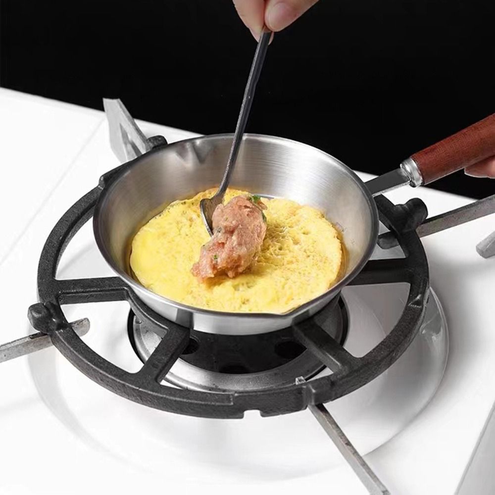 Easy To Clean Flat Bottom 304 Stainless Steel Frying Pan Wooden Handle Oven Safe Cooking Pan Nonstick 12/16cm Omelette Pan Home