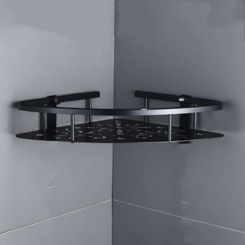 Estantes de aluminio para baño, repisa esquinera de pared para cosméticos, almacenamiento de champú y ducha, ganchos de Hardware, color negro y plateado: D
