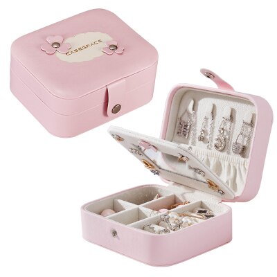 Women's Mini Stud Earrings Rings Jewelry Box Useful Makeup Organizer With Zipper Travel Portable Jewelry Box Display Case: Pink 050