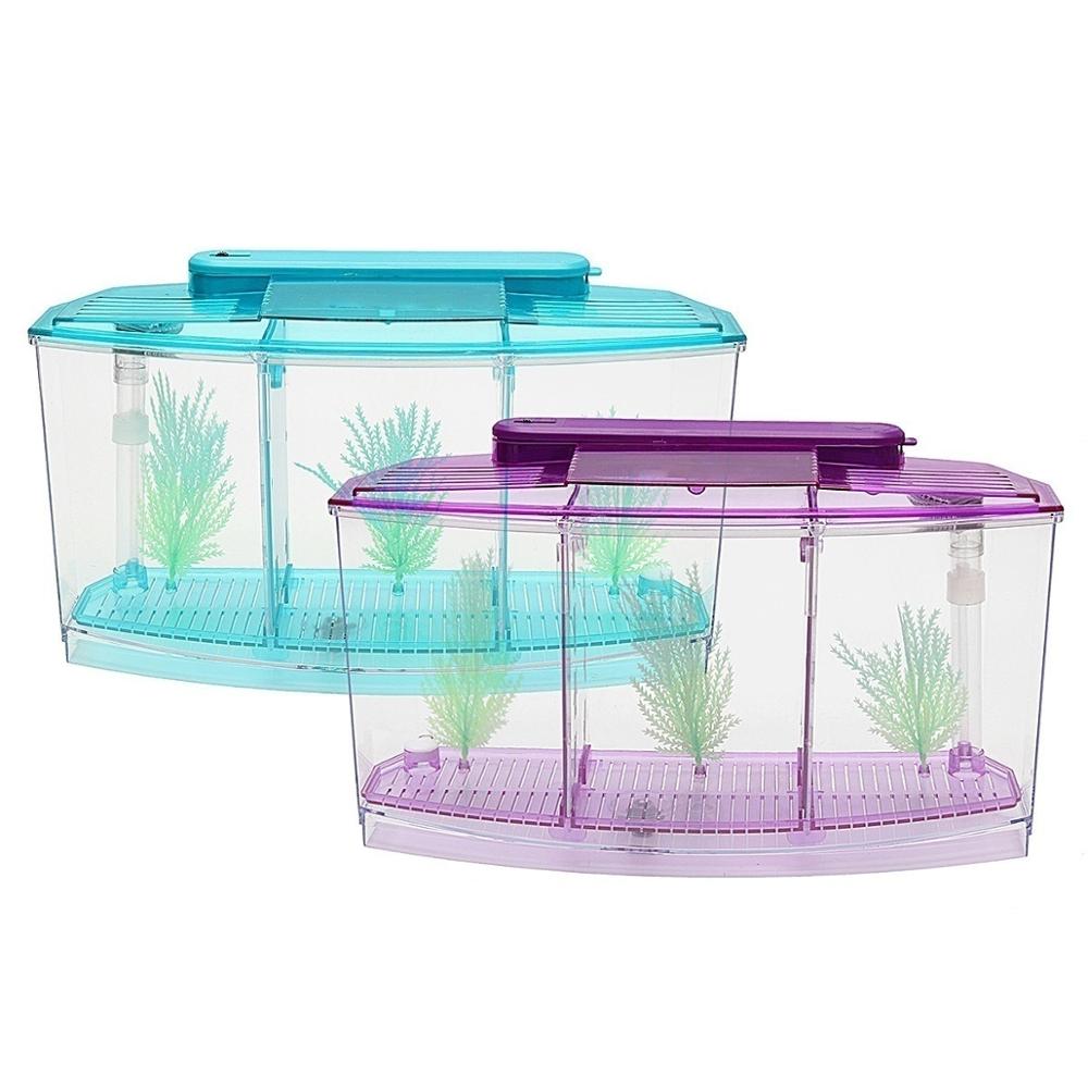 Fish Tank LED Light Triple Cube Betta Aquarium Box Separate Breeding Spawning