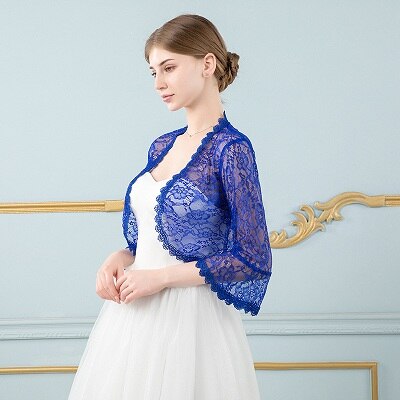 Women Black Lace Jacket for Wedding Dress Long Sleeve Appliqued Boleros Evening Party Wraps: Royal Blue