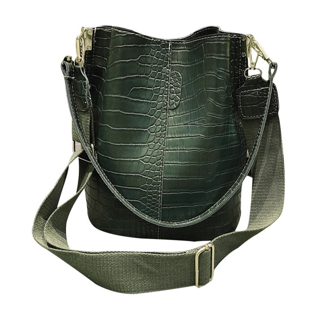 Sacs seau en motif d'alligator pour femmes, sacoche Vintage décontracté, sacoche à épaule de sacoche en cuir synthétique polyuréthane, grand fourre-tout populaire Style: Green