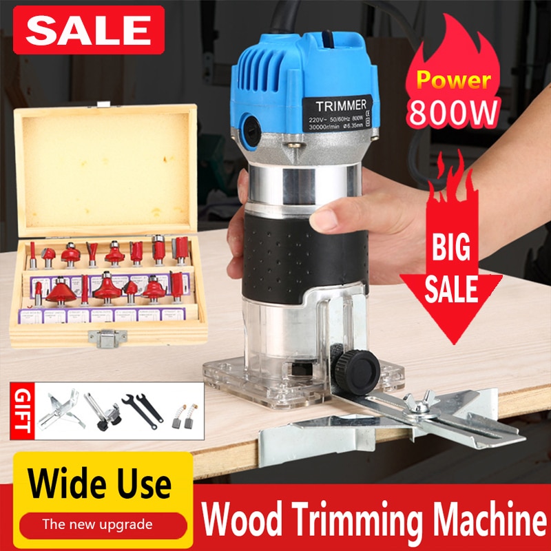 800W Electric Hand Trimmer Router Wood Carving Machine With Carrying Case Woodworking Wood Milling Slotting Machine