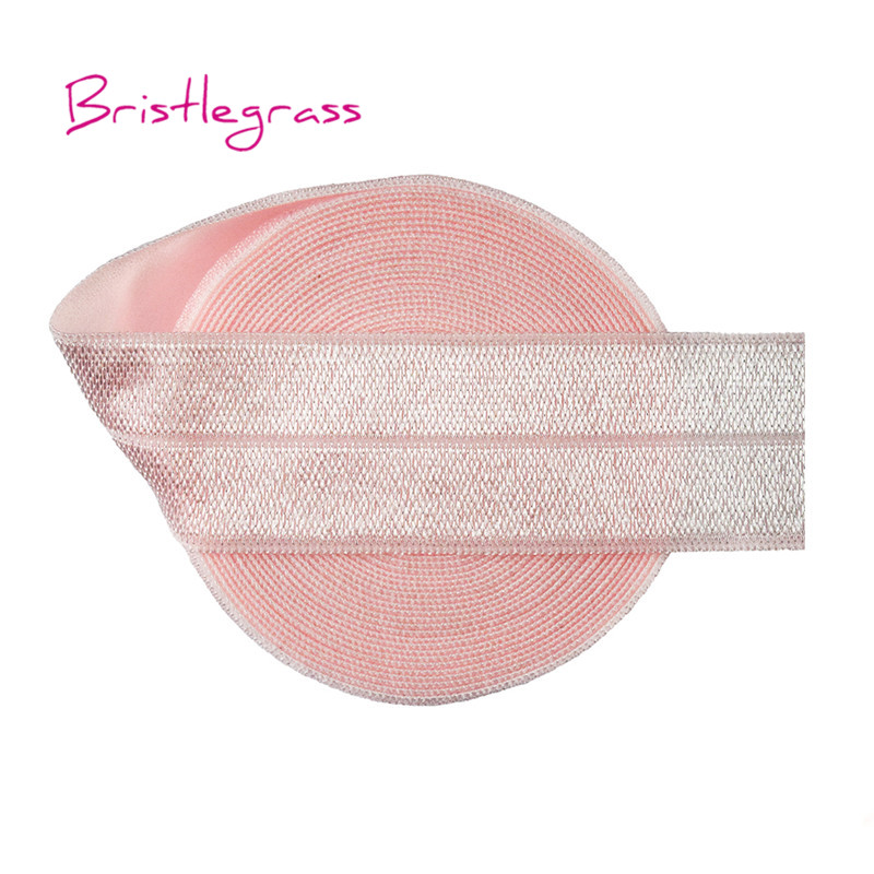 50 yardas 1 "25mm sólido brillante FOE doblar sobre Spandex elástico satinado bandas de la cinta del pelo, vestido de la corbata DIY costura: Powder Pink