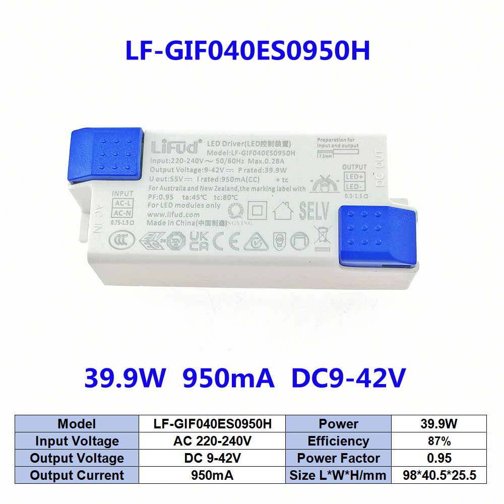 220v lifud-led-ohjainta  dc9-42v 25w-40w lf-gifxxxes 600ma 700ma 750ma 800ma 850ma 900ma 950ma 1000ma 1050ma valaistusmuuntaja: Vihreä