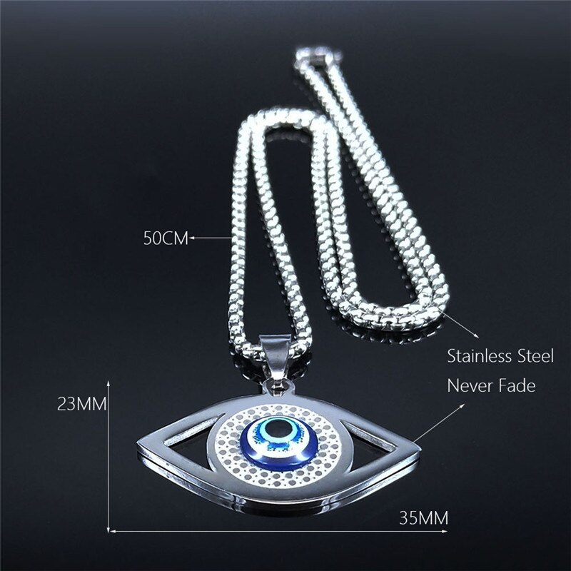 Islam Hamsa-collar de ojo Azul malvado, joyería griega de acero inoxidable, ojo turco, N1258S02