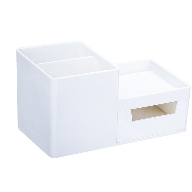 Bureau Briefpapier Houders Met Lade Organizer Office School Penhouder Briefpapier Organisator Multifunctionele Plastic Opbergdoos: White