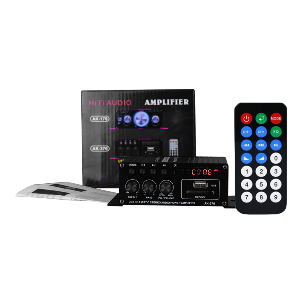 AK-370 Bluetooth Amplifier Mini Digital Power Audio Car Amplifier 20W+20W 12V HIFI Stereo Audio Amplifier for Home Theater Party