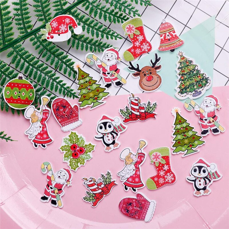 TTLIFE 50 stks/set Houten Knop Xmas Leuke Elanden Sneeuwpop Kerstman Kerst Mix-Kaart Maken Naaien Scrapbooking Ambachtelijke Gemengde Kleur