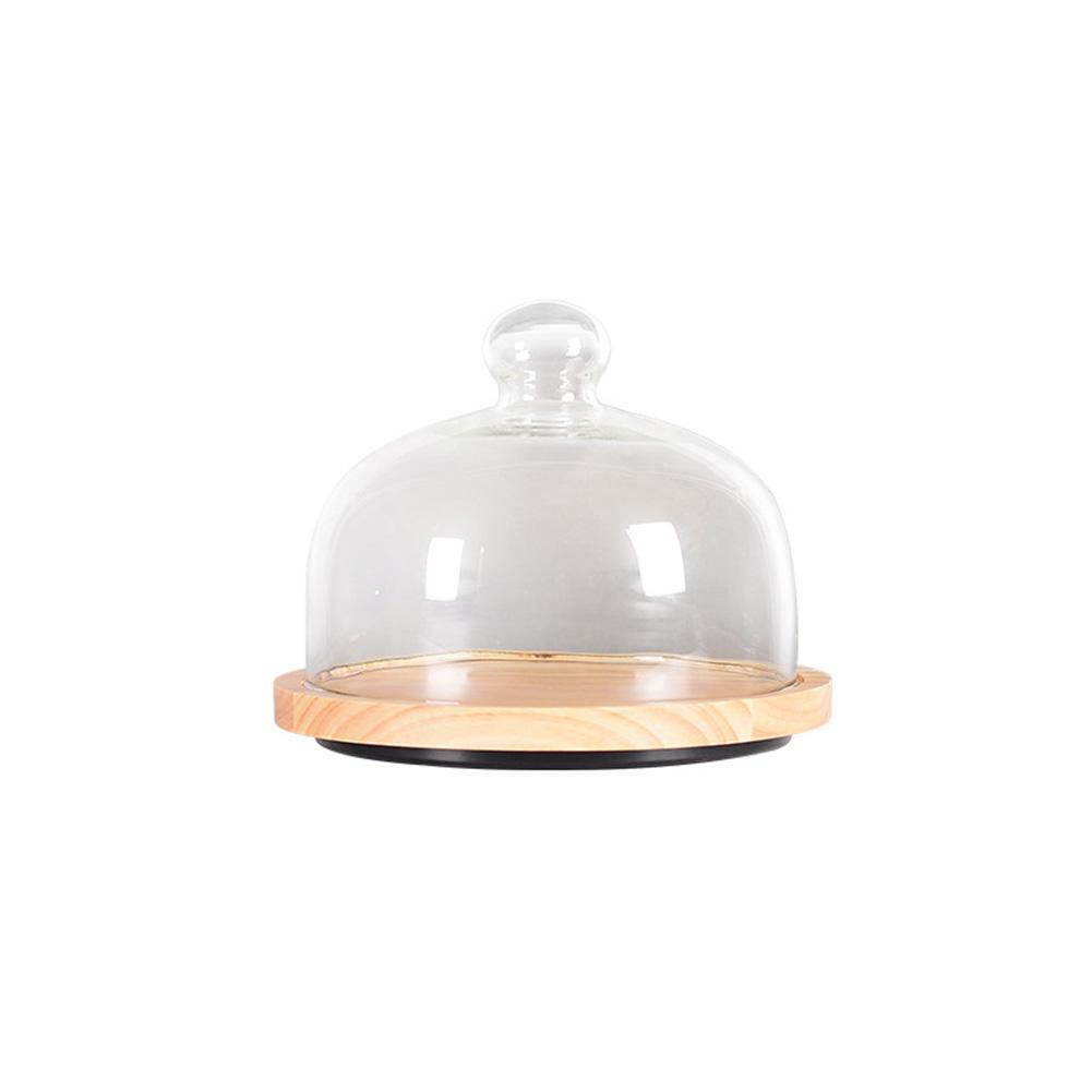 Cake Plate with Glass Dome Wood Cake Tray with Cover for Home Kitchen Baking Acacia Wood: 6inch B