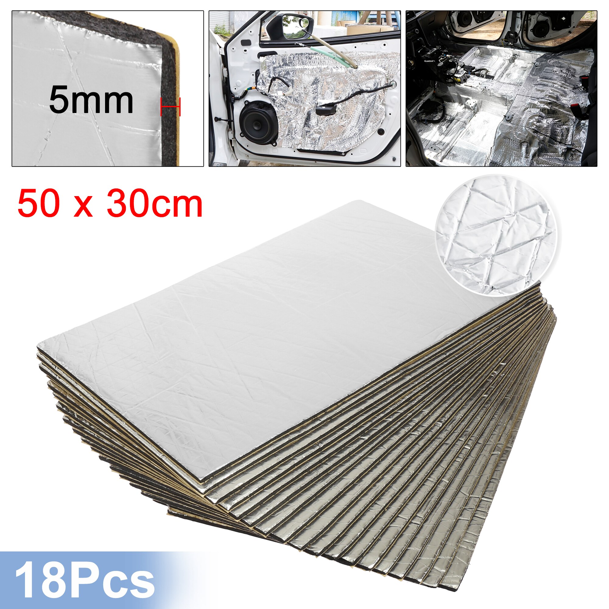 Uxcell-manta isolante de calor e som automotivo, 12 ou 50cm x 30cm, isolamento da temperatura, impermeabilização: 5mm18pcsAluminaFiber