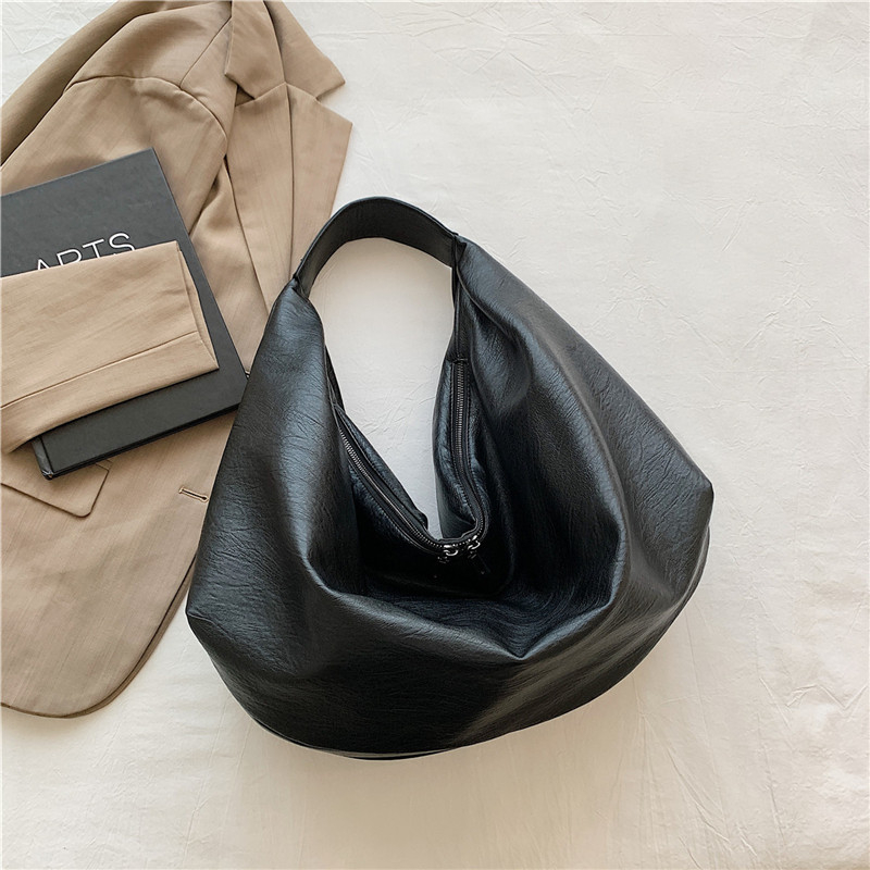 Große schwarze Umhängetaschen für Damen, große Landstreicher-Käufer-Tasche, einfarbig, hochwertiges weiches Leder, Umhängetasche, Damen-Reise-Einkaufstasche: Schwarz