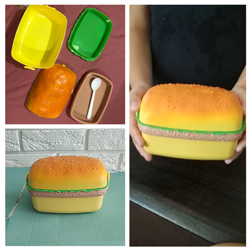 hamburger lunsjboks gutt bento boks matbeholder burger låve matboks matbeholder oppbevaring med barnegaffel  y1
