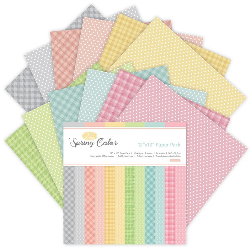 24 sheets 12"X12"Spring colors pink Pattern Scrapbooking paper pack handmade craft paper craft Background pad