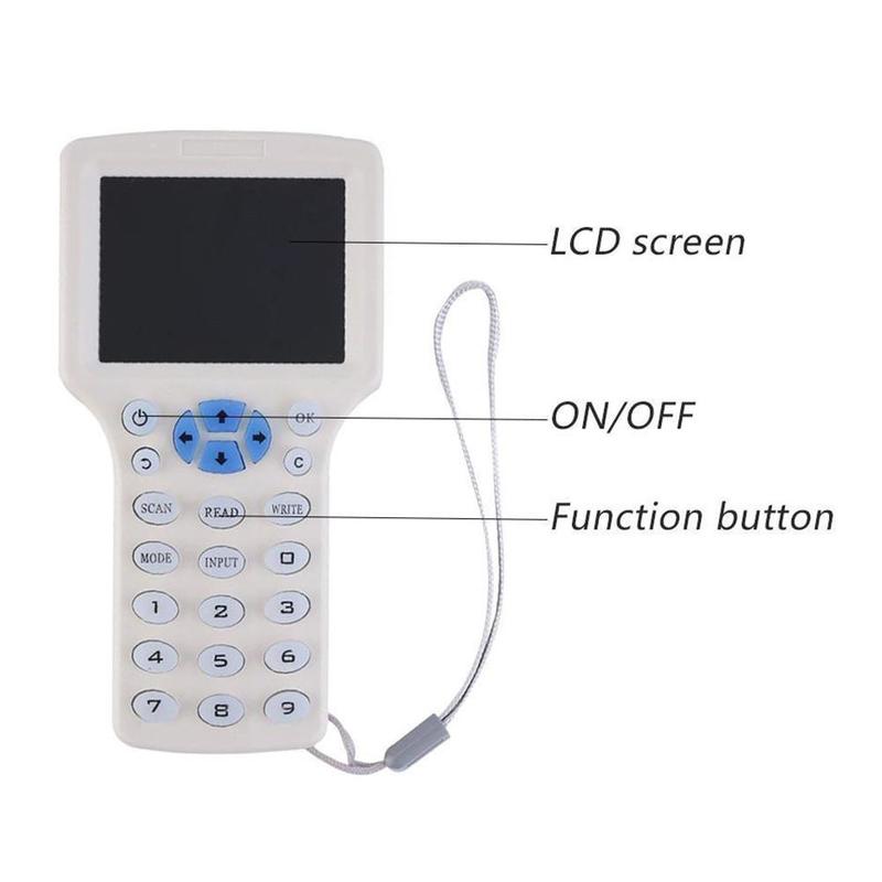 Engelsk rfid-läsare skrivare kopiator duplikator ic /id 10 frekvens med usb-kabel för 125 khz 13.56 mhz kort lcd-skärm