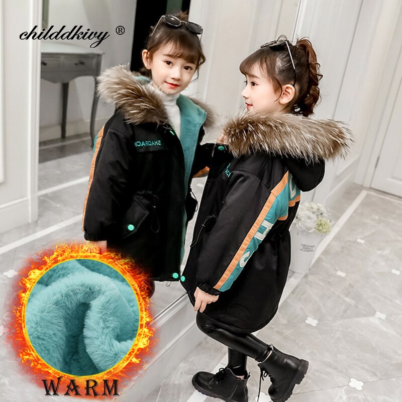 Kinderjas voor meisjes baby winterkleding meisjes plus fluwelen gewatteerde jas kinderen sneeuwpak bovenkleding parka voor meisjes 3-10t