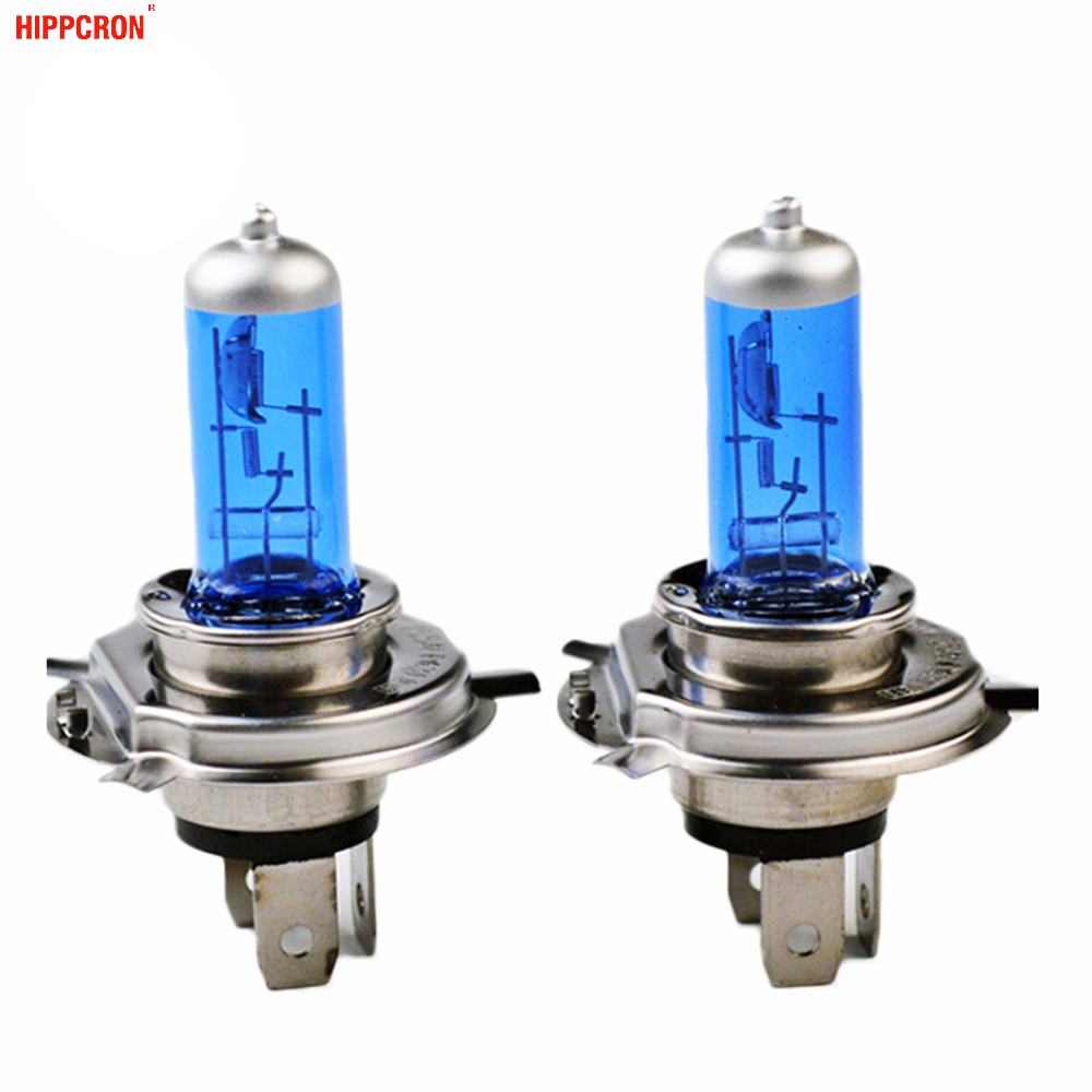 Hippcron H4 Halogeen Lamp 12V 60/55W 5000K Auto Halogeenlamp Xenon Donkerblauw Glas Super wit (2 Stuks)