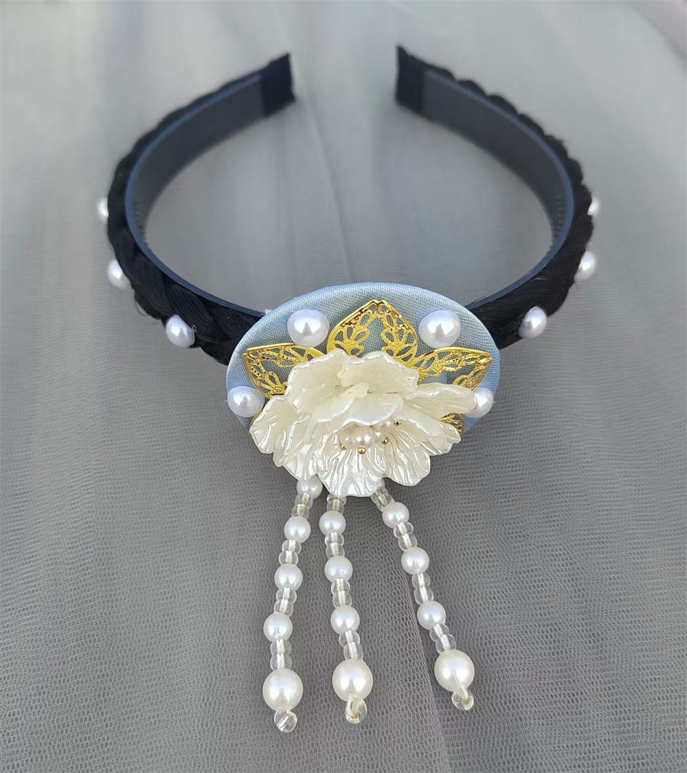 1pcs Korean Version Tassel Flower Hairband Traditional Classical Ethnic Style Headdress Hanbok Accessories Women Girl: Dark Grey