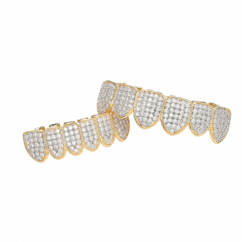 Hip Hop Cubic Zirkoon Tanden Grillz Top Bottom Grills Dental Mond Punk Tand Caps Cosplay Rapper Sieraden