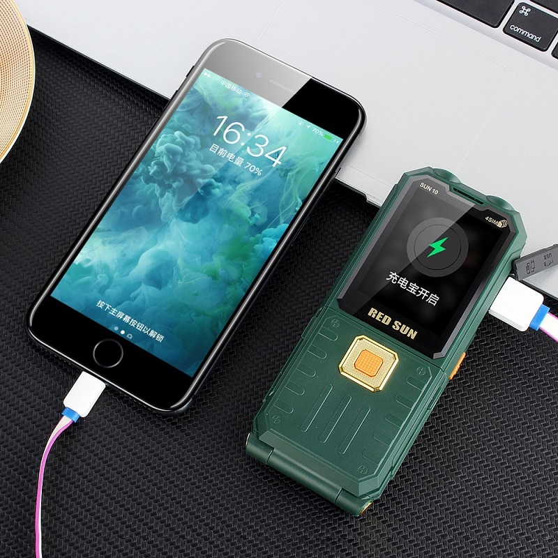 H10 oplaadpo-functie multimedia grote batterij zaklamp omkeren seniele vier kaart versterkte antenne mobiele telefoon