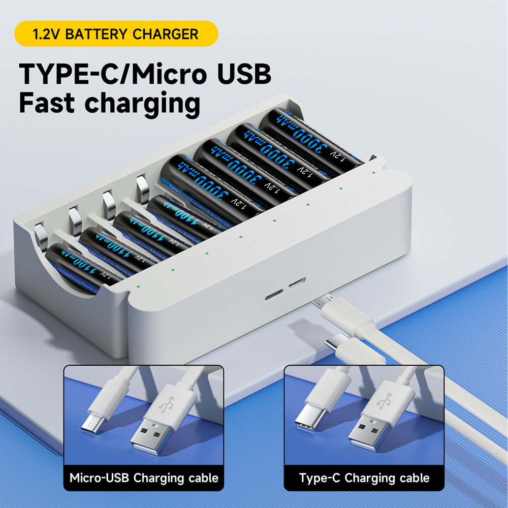CITYORK 1,2 V AA AAA batería recargable NIMH NI-MH + 8 ranuras LED cargador rápido de batería inteligente para baterías NIMH AA AAA de 1,2 V
