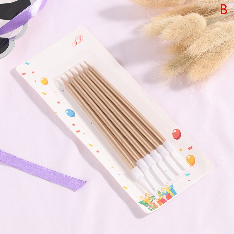 4/6 stuks gouden lange potlood taartkaarsen veilige vlammen kinderverjaardagsfeestje bruiloft taartkaars huisdecoratie bedankjes benodigdheden: B