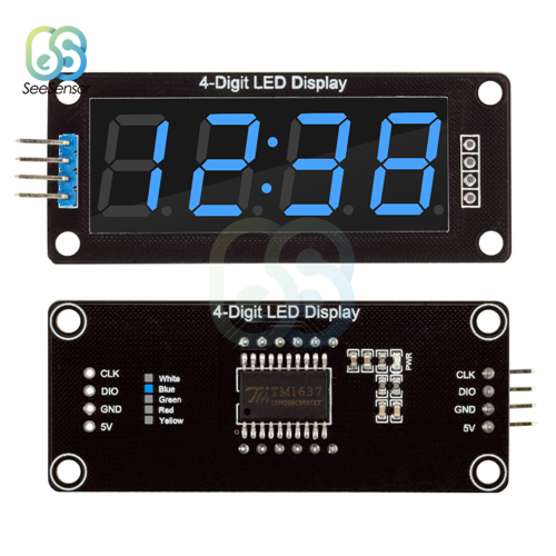 Tm1637 0.56 &quot; 0.56 tommer 4- -cifret digitalt ur led displayrør 7 segmenter led ur dobbelt prikker modul til arduino: Blå skærm