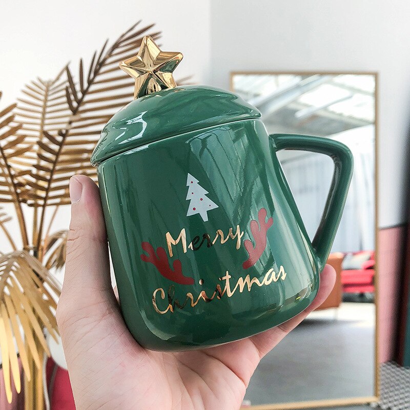 Jul keramiske krus kaffekrus med lokk skje søt kopp kontor tekopp drinkware pepperkake mann jul: Stil 3