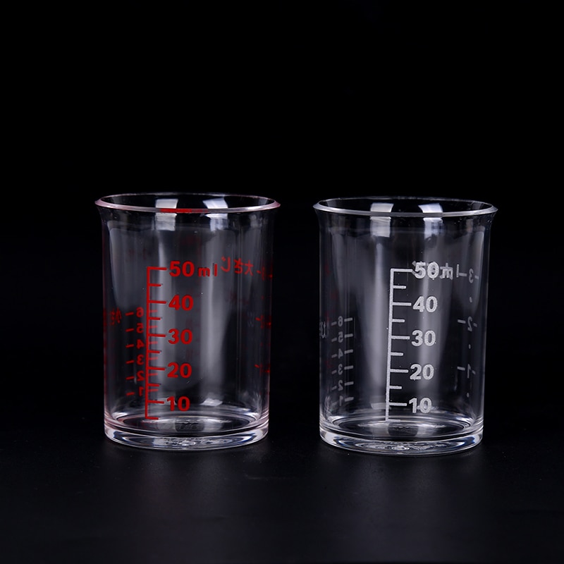 2Pcs 50ml Plastic Measuring Cup Clear Scale Show Transparent Mug Pour Spout Measuring Device