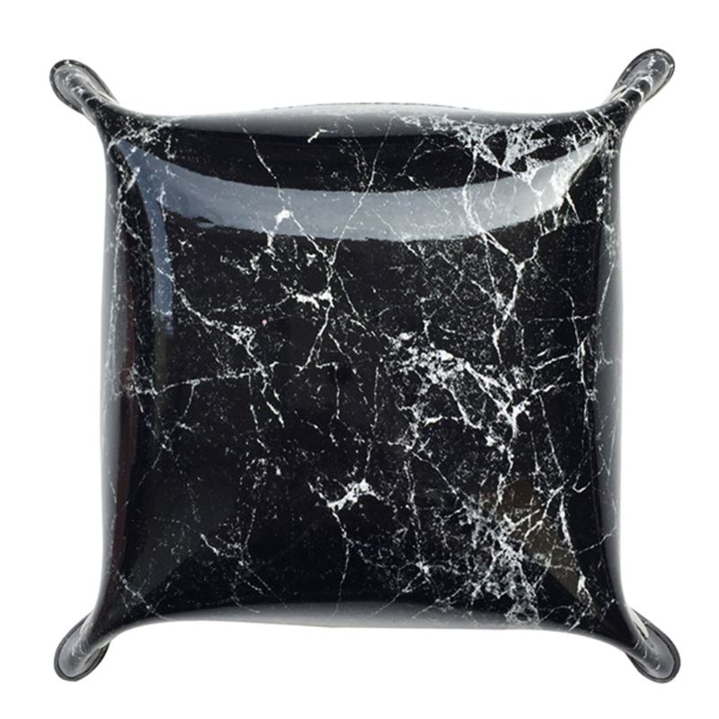 Leather DND Dice Tray Jewelry Key Wallet Coin Sundries Bins Desktop Storage Box: Black