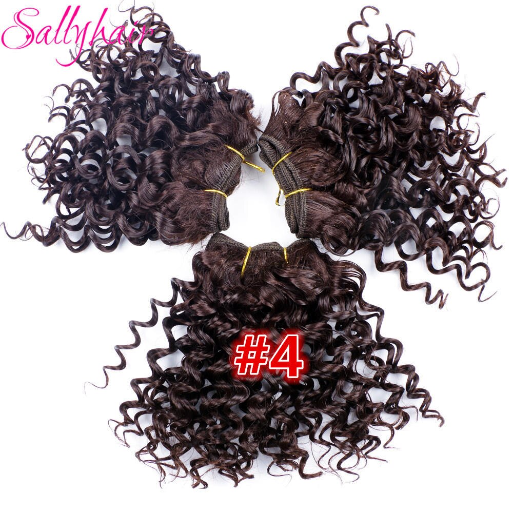 Sallyhair-extensiones de pelo rizado Afro, tejido de pelo rizado de ganchillo, Color negro, trama sintética de alta temperatura, 3 unidades por lote: # 4