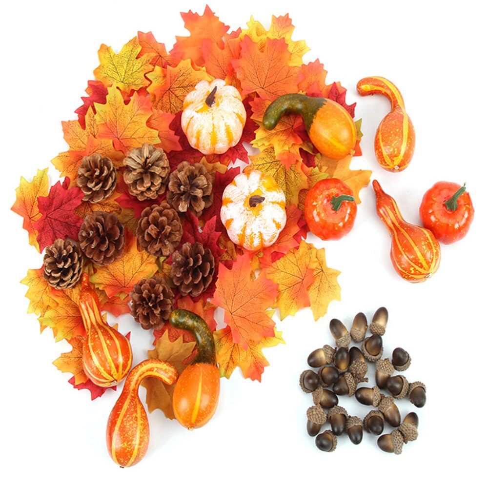 166pcs Props Durable Decorative Maple Leaf Ornaments Pine Cone Props Acorn Props Pumpkin Props for Bedroom Cupboard Liv