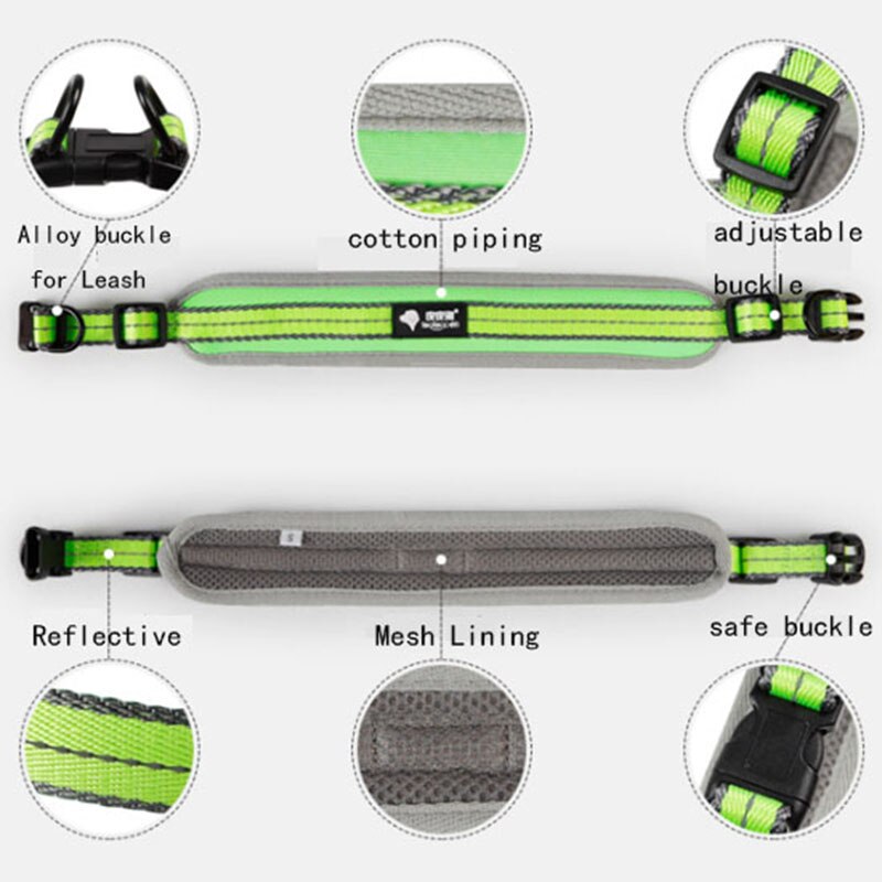 Nylon Pet Collar Adjustable Reflective Double-layer Dog Collars With Soft Mesh Padded For Medium Large Dogs Golden Retriever Pug