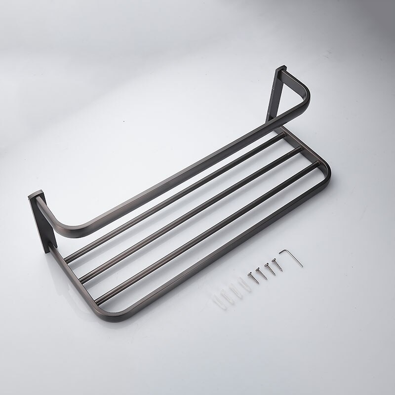 Messing Badkamer Plank Gunmetal Muur Handdoek Plank Messing Wc Handdoek Bar Nordic Driehoek Mand Toiletborstel Hardware Set