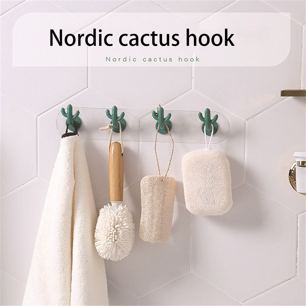 Notdic Cactus hook seamless wall decoration wall hanging free punch sticky Cactus Mounting Rack Pendant Paste Screw Rod