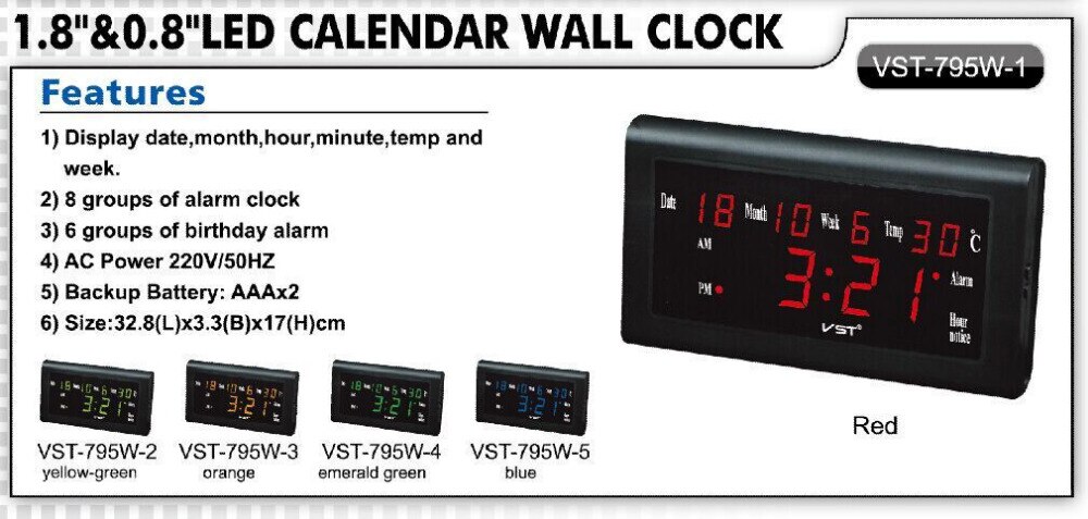 Best Selling Large LED Digital Wall Clock Modern With Thermometer And Hygrometer VST795w