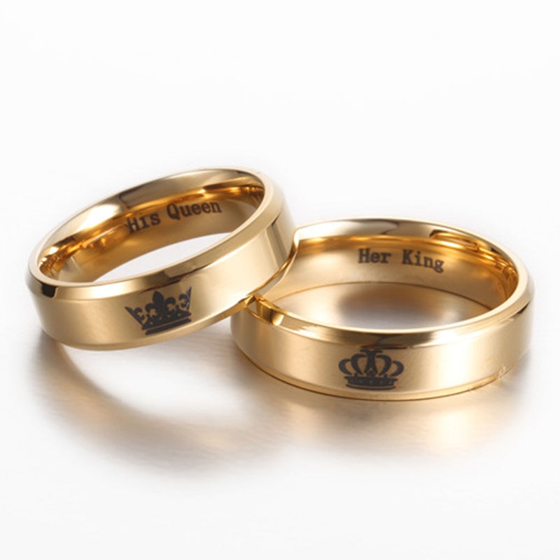 6mm gouden ringen haar koningin haar koning sieraden dating voor koppels roestvrij staal vrouwen en mannen