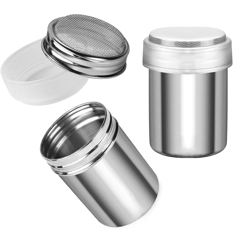 LMETJMA Pulverzuckerstreuer Staubtuch Bagger Edelstahl Pulverzuckerstreuer mit Deckel Gittergewebe Shaker Pulverdosen Gläser JT219: Licht Grün