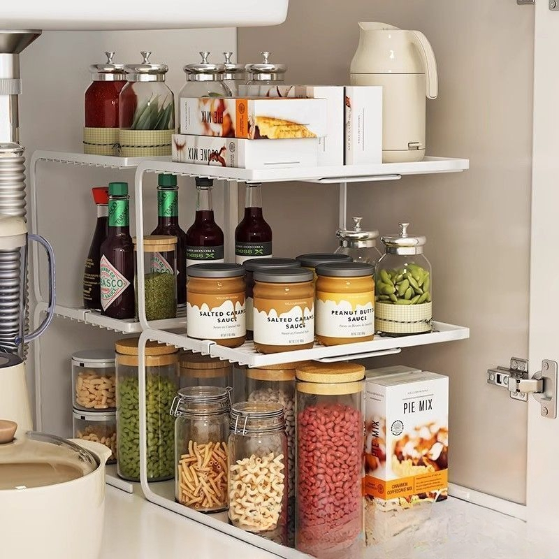 Kitchen Desktop Layered Rack Countertop Shelf Pot Rack Artifact Cabinet Pot Cabinet Storage Multi-layer baffle broken grid