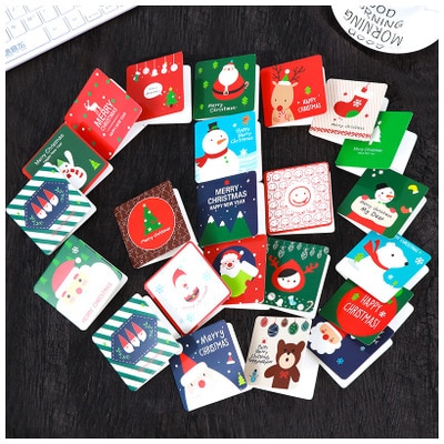 24 set/partij mix stijlen 24 PCS card + 24 PCS envelop MINI kerstkaarten Beschrijfbare kaart DIY decoratie kaart