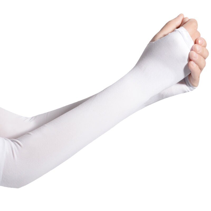 Women Long Gloves Ice Silk Sunscreen Arm Sleeves Sun UV Protection Arm Warmer Half Finger Sleeves: White