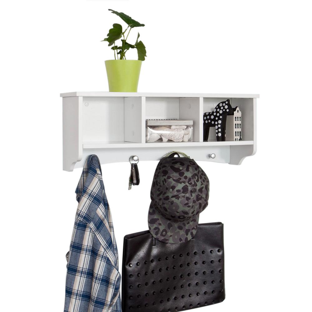 Sobuy®FRG48-W, Witte Muur Display Opslag Unit Met 3 Componenten 4 Haken, Muur Kapstok Badkamer Keuken Kast