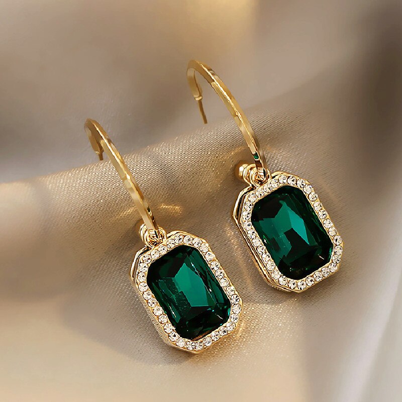 Vintage Groene Hart Crystal Earring Vrouwen Bruiloft Vierkante Zirkoon Oorbel Sieraden Engagement Banket Anniversary