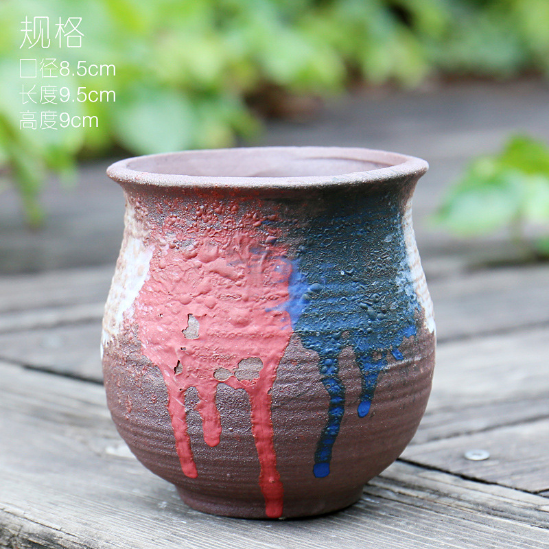 Ceramic Succulent Flower Pots Do Old Rust Stoneware Flower Pots Retro Breathable Perforated Kiln Variable Potted Plants: D