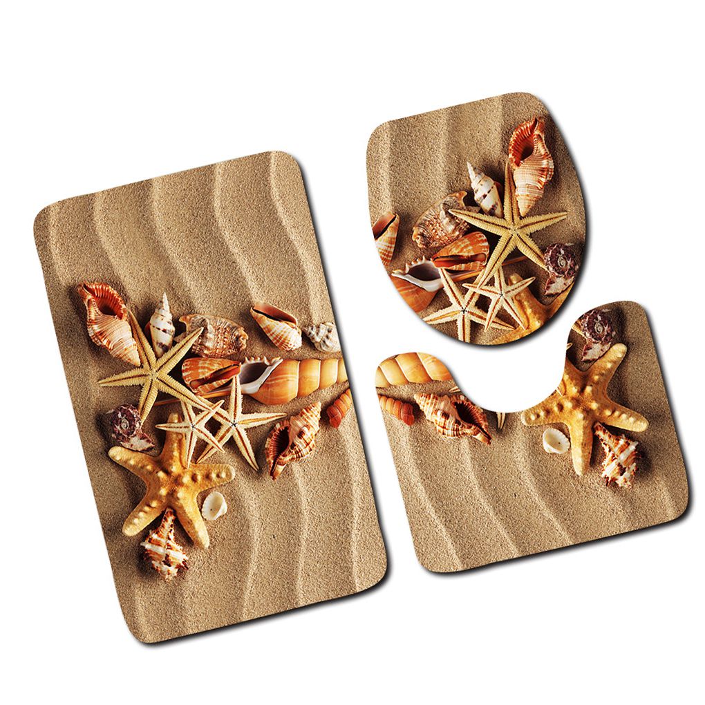 3 stks/set Badkamer Mat Set Anti-Slip Keuken Badmat Tapijt Badkamer Toliet Rug Wasbare Strand Stijl: NO.5
